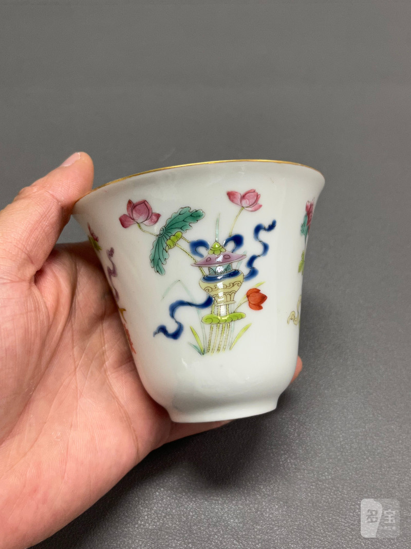 清道光  粉彩花卉八吉祥纹盖杯 - 图30